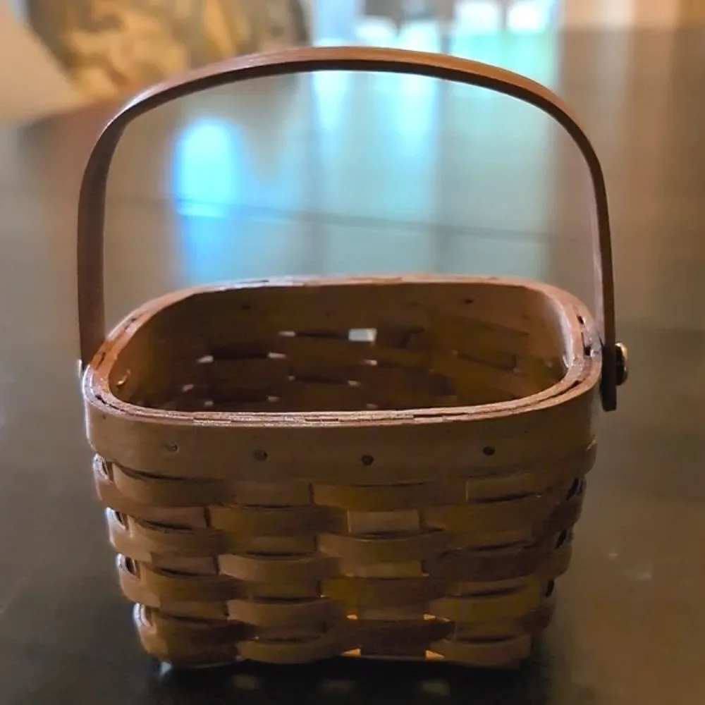 Brown Woven Basket with Handle and Rim Accents